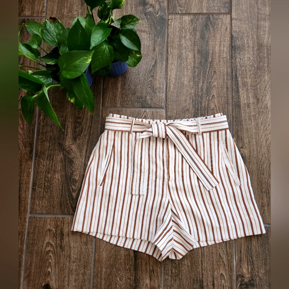 Nine West pinstripe white high rise tie sash belt and pockets
